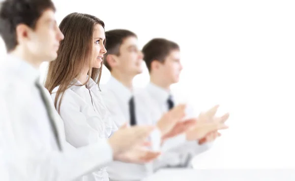 Grupo empresarial feliz aplaudindo o sucesso da empresa — Fotografia de Stock