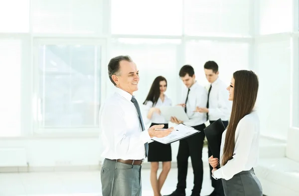 Successful business team before a business meeting in the lobby — Stock Photo, Image