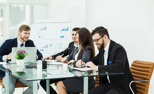 Business team prepares the presentation of a new financial project on a workplace — Stock Photo, Image