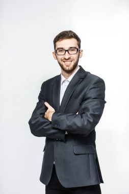 beyaz zemin üzerinde bir iş takım elbise, başarılı bir avukattır portresi