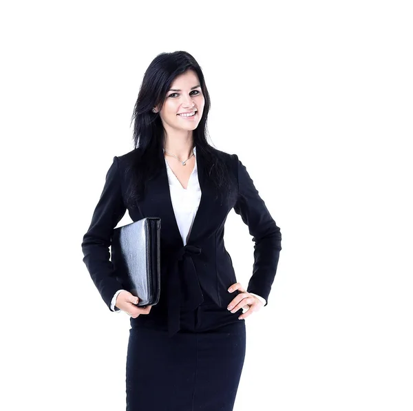 Porträt der glücklichen jungen Geschäftsfrau isoliert weißen Hintergrund — Stockfoto