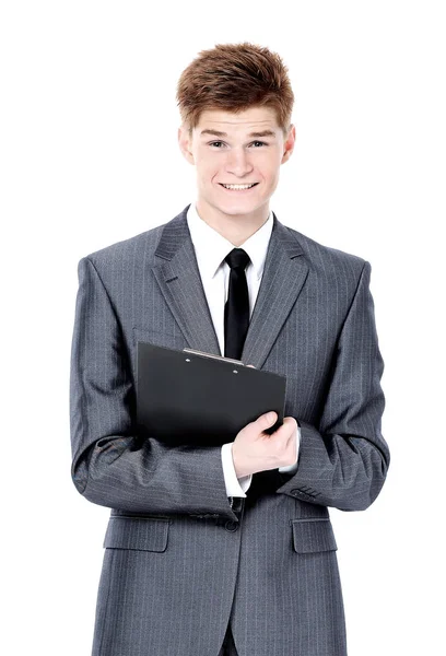 Der junge gutaussehende Geschäftsmann isolierte einen weißen Hintergrund. — Stockfoto