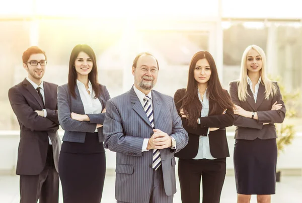 Concepto de éxito en los negocios: equipo profesional de negocios en el fondo de la oficina —  Fotos de Stock