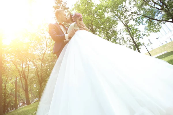 Gelin ve damat parkta öpüşme. — Stok fotoğraf