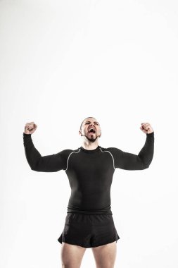 Spor-mutlu vücut geliştirmeci zaferle kavramı sevinirler onların zafer