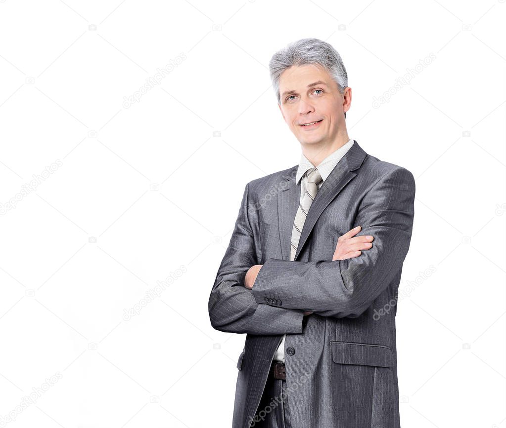 Experienced and successful businessman. Isolated on white background.