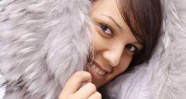 Portrait of beautiful young woman in winter jacket — Stock Photo, Image