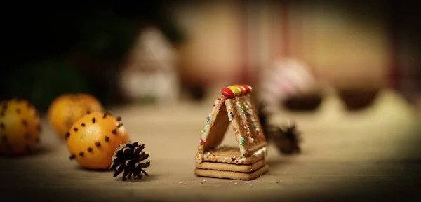 Cozinha de Natal. cookies de imagem de fundo e laranjas no — Fotografia de Stock