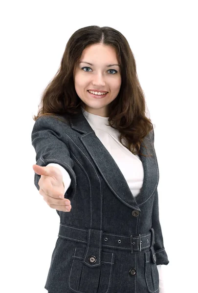 Obchodní žena dává handshake — Stock fotografie