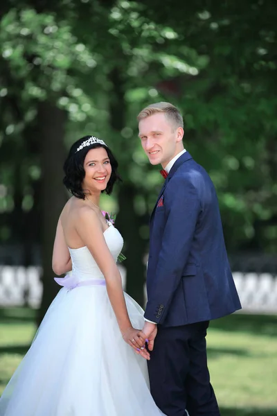 Feliz recém-casados no fundo do Parque — Fotografia de Stock