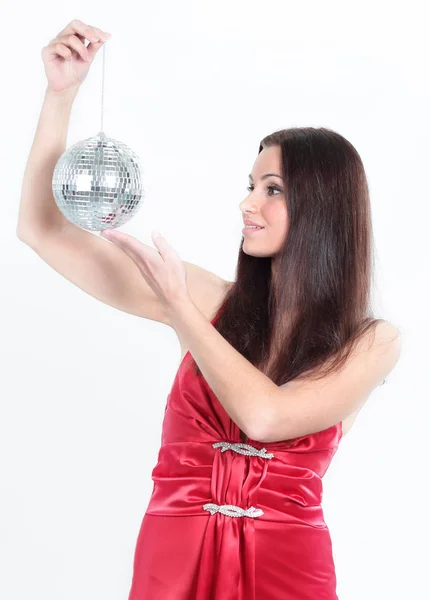 Stylish young woman with a mirror ball — Stock Photo, Image
