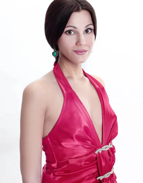 Closeup . portrait of a young woman in a red dress — Stock Photo, Image