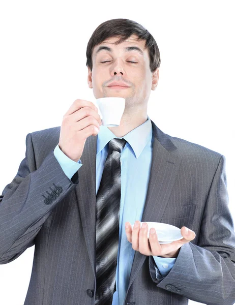 Der junge Geschäftsmann mit einer Tasse Kaffee. — Stockfoto