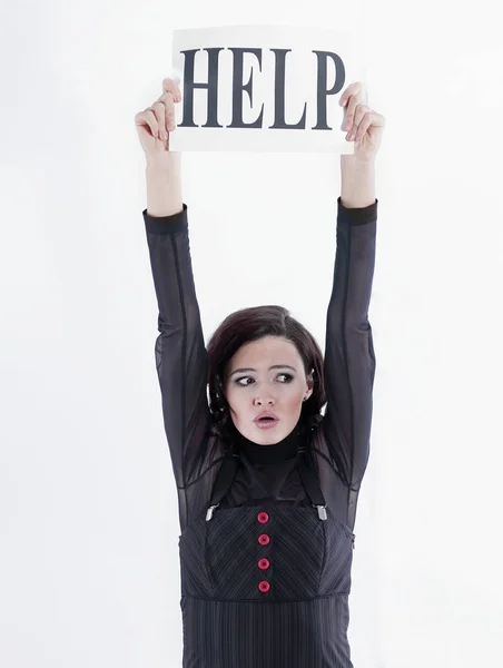 Upset young business woman asking for help. — Stock Photo, Image