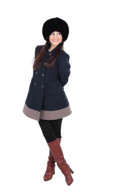 Kış clothes.isolated beyaz güzel genç kadın