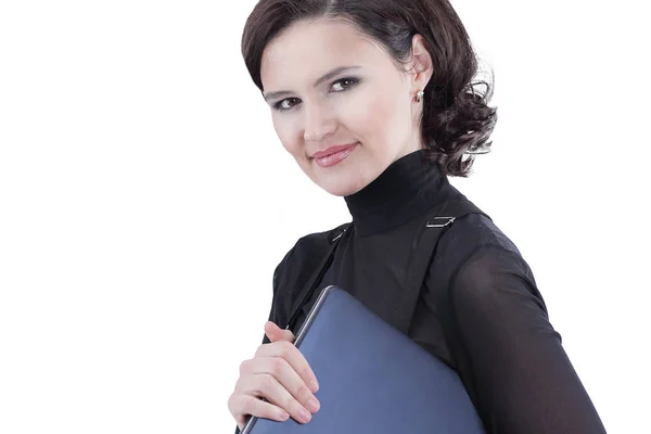 Closeup.successful affärskvinna med en bärbar dator — Stockfoto