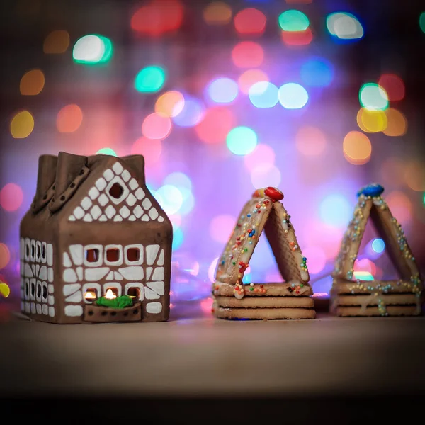 two gingerbread houses for the festive background