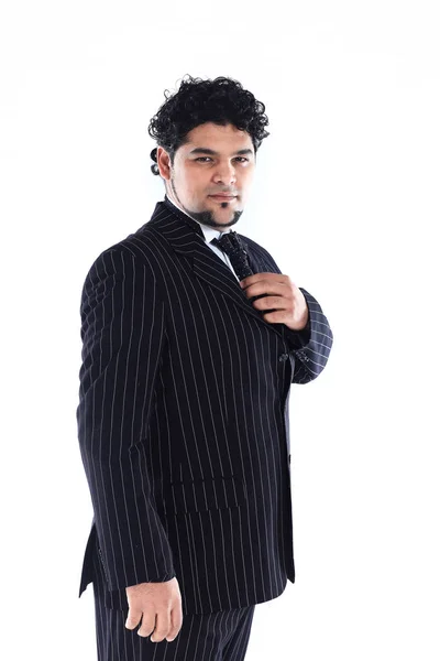 Портрет успішного бізнесмена в діловому костюмі з краваткою на білому тлі — стокове фото