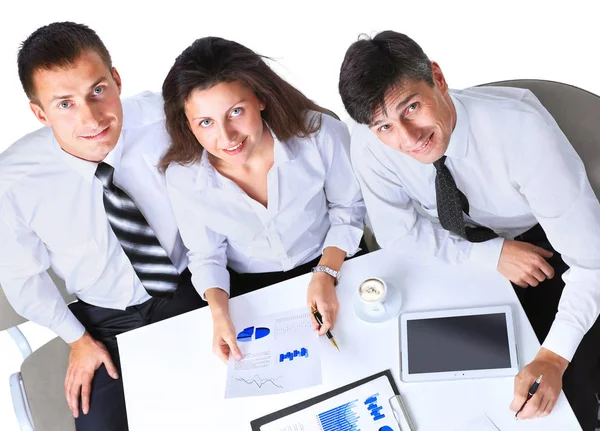 Sonriente mujer jefe hablando — Foto de Stock