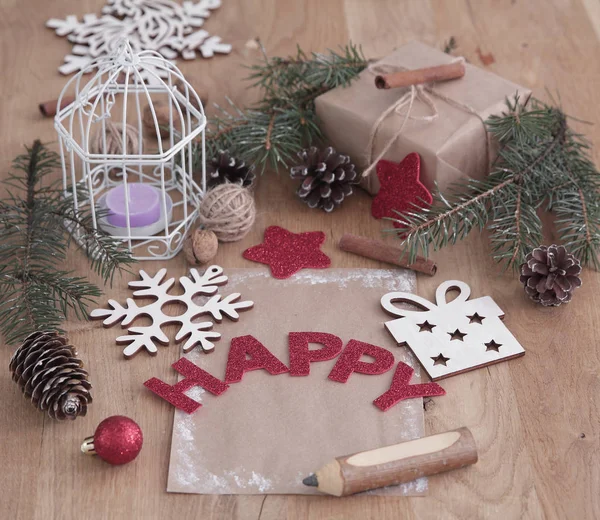 Biglietto natalizio e decorazione natalizia in stile vintage. — Foto Stock