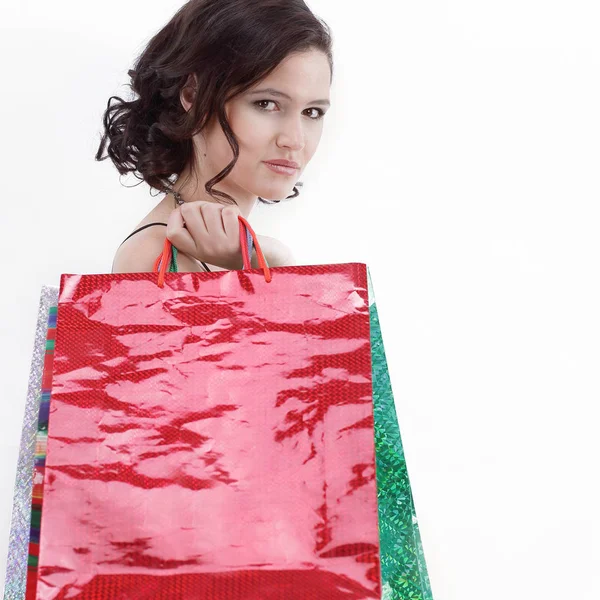 Mujer joven con shopping.photo con espacio de copia —  Fotos de Stock