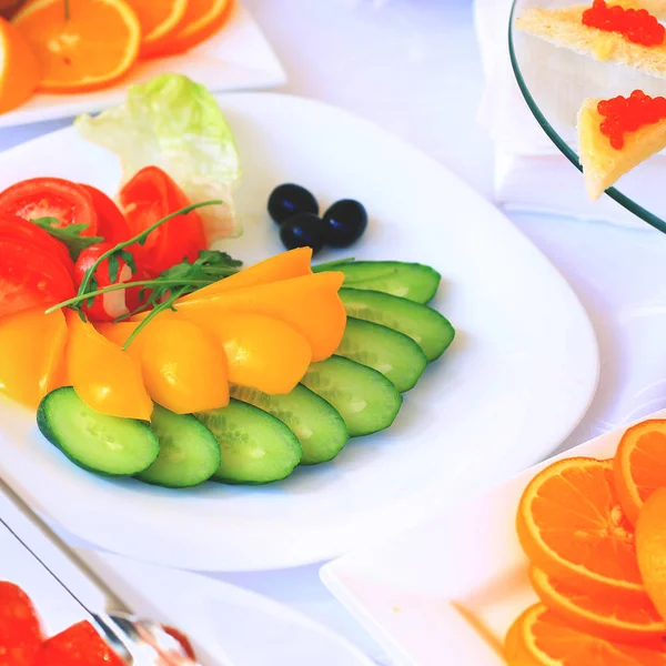 Catering table set service with silverware — Stock Photo, Image