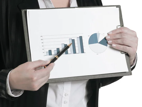 Closeup.business mujer mostrando el gráfico de financiera . —  Fotos de Stock