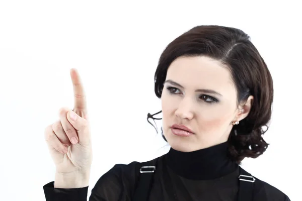 Closeup.business woman pointing at copy space — Stock Photo, Image