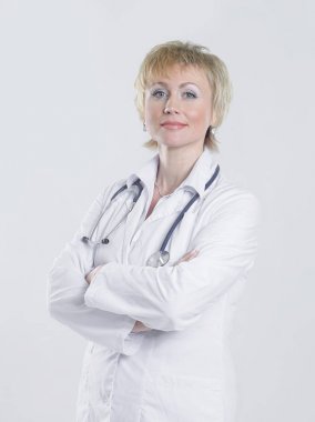 physician.isolated beyaz üzerine pratik kadın portresi