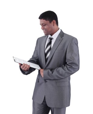 Documents.isolated üzerinde beyaz ile Executive iş adamı
