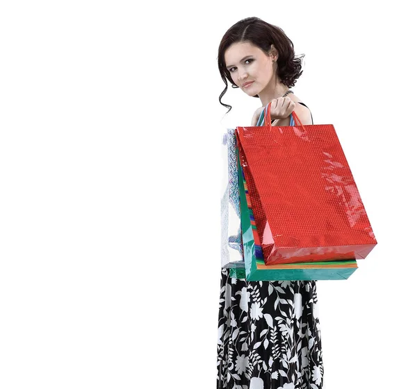 Mujer joven con shopping.photo con espacio de copia —  Fotos de Stock