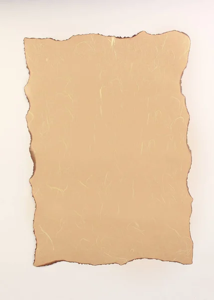Folha de papel queimada sobre um fundo branco — Fotografia de Stock