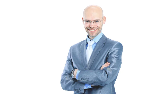 Retrato de feliz sorridente homem de negócios, isolado no branco backgr — Fotografia de Stock