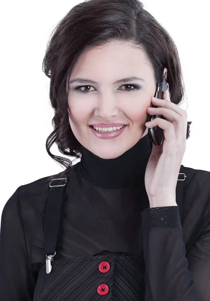 Closeup.Confident obchodních žena mluvila na mobil. — Stock fotografie