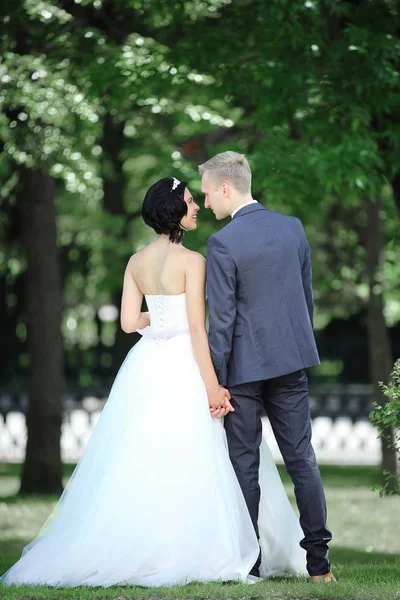 Couple marchant dans le parc par une journée ensoleillée — Photo