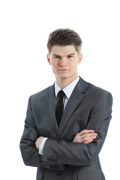 Portrait de demi-longueur d'homme d'affaires avec les mains croisées , — Photo