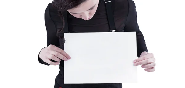 Closeup.young business woman looking at blank sheet — Stock Photo, Image