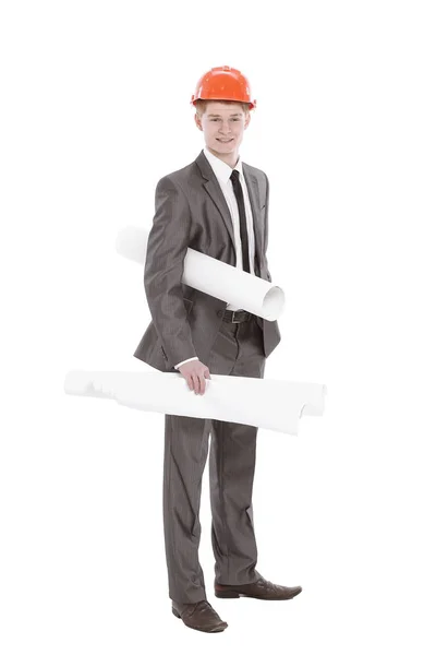 In full growth.young engineer - architect with the drawings — Stock Photo, Image