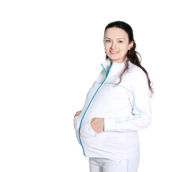 Portretul unei femei gravide frumoase.izolat pe alb — Fotografie, imagine de stoc