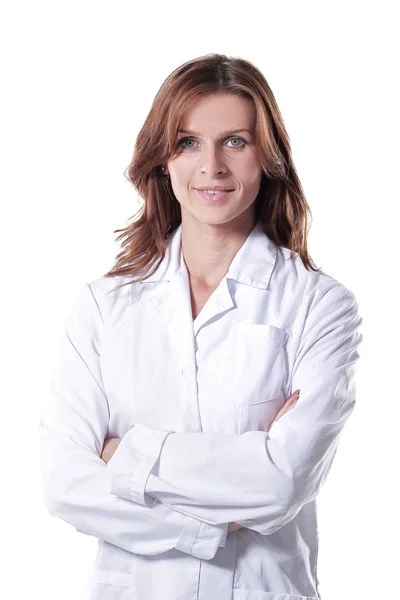 Porträt einer jungen Ärztin isoliert auf Weiß. — Stockfoto