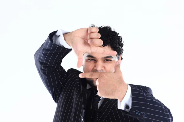 Closeup ενός αυτοπεποίθηση επιχειρηματία, κρατώντας τα χέρια μπροστά από το πρόσωπό του — Φωτογραφία Αρχείου