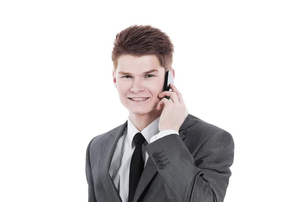 Close seup.young businessman talking on mobile phone . — стоковое фото