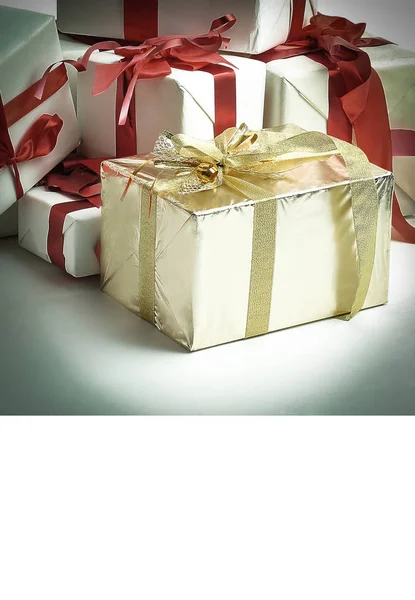 Closeup. elegant boxes with gifts.isolated on white — Stock Photo, Image