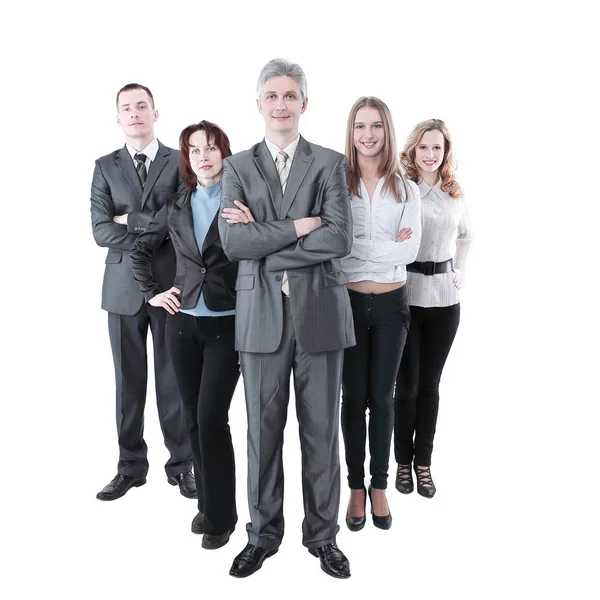 Team leader stand con i colleghi in background — Foto Stock