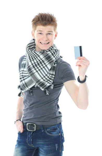 Πορτρέτο του ανθρώπου δείχνει πιστωτική κάρτα — Φωτογραφία Αρχείου