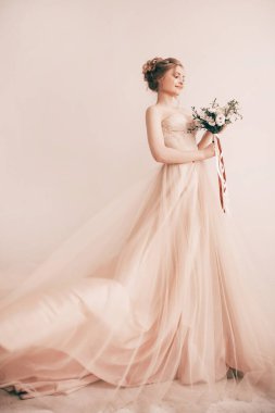 happy bride in a luxurious wedding dress.