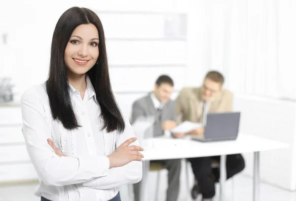 Portrait of a woman Manager on the background of the office — Stock Photo, Image