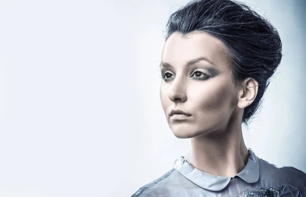 Retrato de la mujer de moda con el pelo elegante y maquillaje de noche —  Fotos de Stock