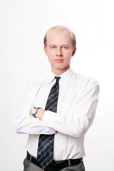 Portrait of a modern office worker on a light background. — Stock Photo, Image