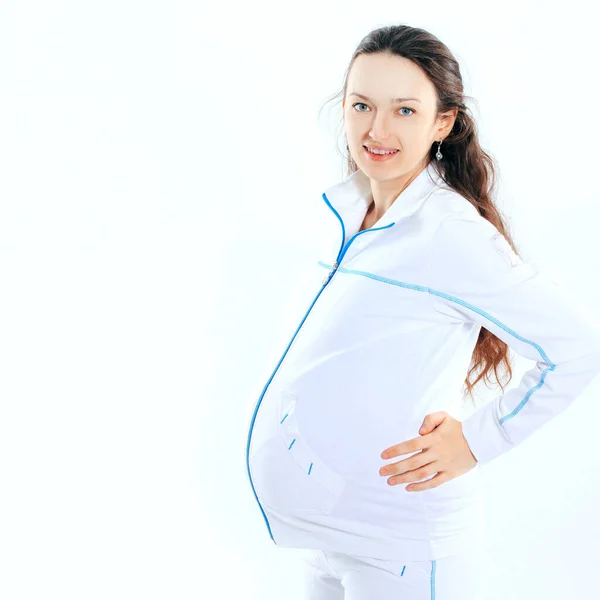 Retrato de una hermosa mujer embarazada.aislado en blanco —  Fotos de Stock